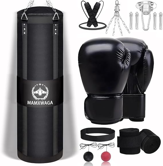 4FT Canvas Punching Bag for Adults, Hanging Boxing Heavy Bag with 12oz Gloves for Kickboxing Muay Thai Max Load-Bearing 180 Lbs(Unfilled)