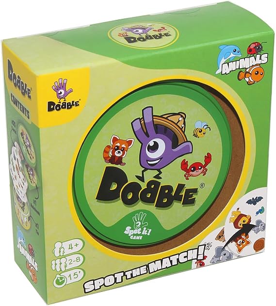 Asmodee | Dobble Animals | Fun Family Card Game | Fast-Paced Observation Game | 15 Min Playtime | 2-8 Players | Ages 6 and up | Tin Box & 55 Cards