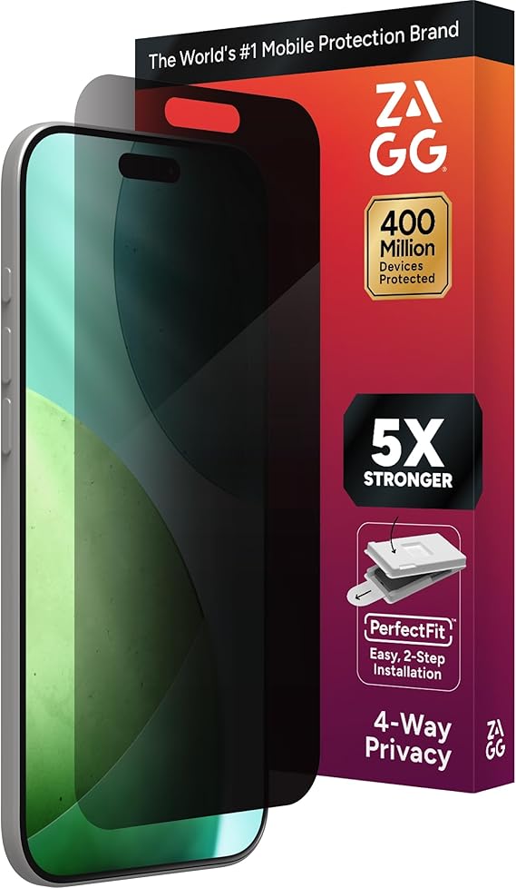 ZAGG Privacy XTR Screen Protector for iPhone Air - 4-Way Privacy Full-Screen Filter, 5X Stronger, Fingerprint-Resistant Tempered Glass, Smooth Feel, Easy Two-Step Installation