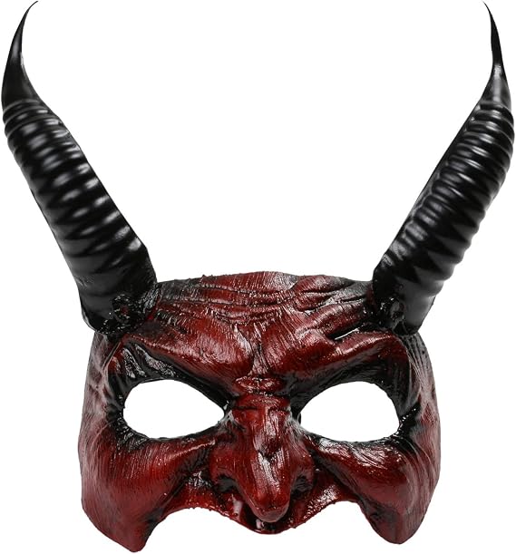 Black Red Men's Devil Horns Scary Halloween Masquerade Goblin Demon Monster Prop Cosplay Day of the Dead Bloody Horns Mask Party Prom Masquerade