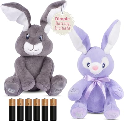 Dimple Milo and Bella Stuffed Bunny Toy Set - Interactive Baby Bunny wPeek-a-Boo and Singing Songs - Baby Easter Gifts for Kids, Boys, Girls- Baby Plush Toy for Ages 0 and Up, Battery Included