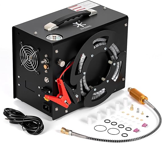 TUXING PCP Air Compressor, 4500PSI/30Mpa Portable PCP Compressor with Built-in Power Converter, Auto-Stop | DC12V/AC120V | Oil & Water-Free Compressor Pump