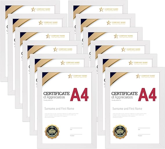 Giftgarden 12 Pack A4 Photo Frames, White A4 Picture Frame Certificate Frames for Wall Hanging and Tabletop Display