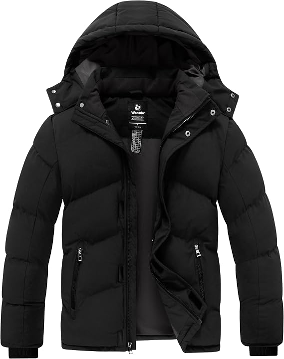 wantdo Men's Winter Puffer Jacket Waterproof Coat with Removable Hood