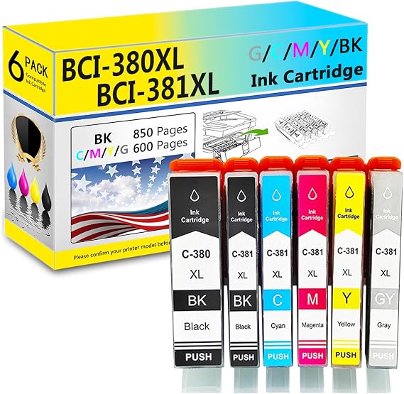 BCI-380XL BCI-381XL Ink Cartridges Compatible for Canon BCI-380 BCI-381 Ink Cartridge Work for Canon PIXUS TS8130 TS8230 TS6130 TS6230 TS6330 TS7330