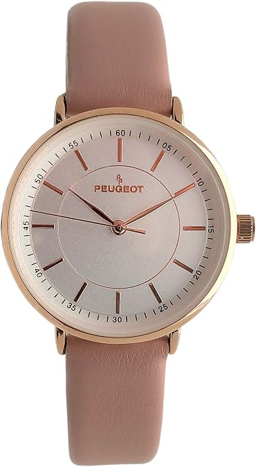 Peugeot Women's Modern Super Slim Watch, Sleek 14K Rose Gold Plated Dress and Evening Watch with Leather Strap