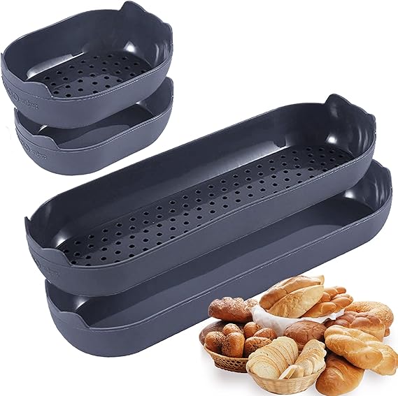 Set of 4 Baguette Pan Silicone Baking Moulds for Baking French Bread Reusable Non-Stick Perforated Baguette Moulds Sheet Pan Loaf Moulds Baking Tray Black