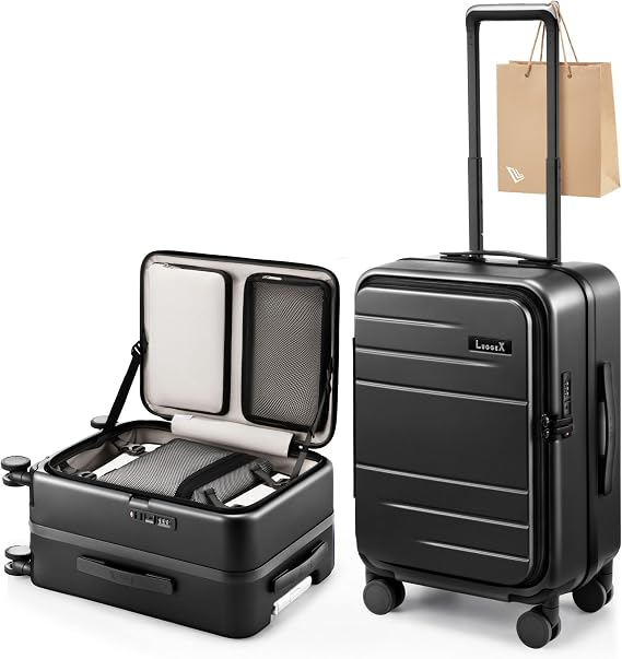 LUGGEX Top Opening Carry On Luggage, Aluminum Frame, Black, 20"