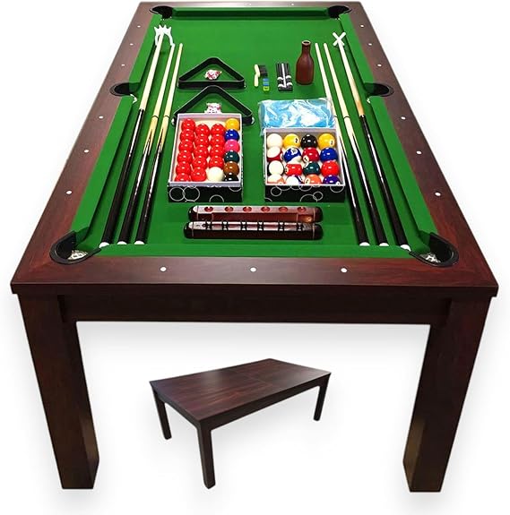 SIMBASHOPPING 7 Foot Pool Dining Table Combo Green Felt Modern Billiard Table with Dining Top Included - Missisipi