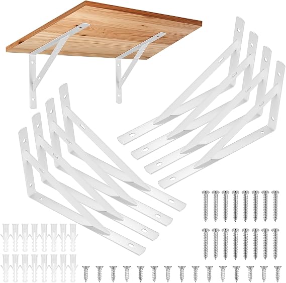 8 Pieces Shelf Brackets Heavy Duty, Wall Mounted Triangle Shelving Brackets, 90 Degree Right Angle Shelf Supporters Brace Brackets, for Living Room Bedroom (White 200x120mm/7.87x4.72 inch)