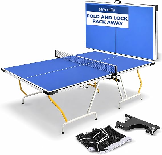 SereneLife 4in1 Multi Game Table, 48 Sports Arcade with Accessories, Ping Pong, Air Hockey, Pool Billiards, Soccer Foosball All in One, for Indoor and Outdoor, Family, Kids and Adults