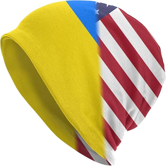 TZT American Flag and Ukrainian Flag Ukraine Beanie Hats Skull Cap Adult Knit Hat Soft Balaclava Baggy Hat Outdoor for Mens Womens