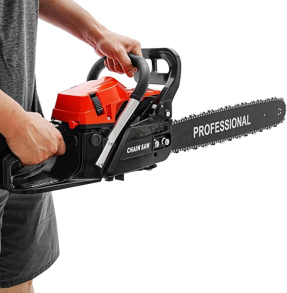Gas Powered Chainsaw, 2-Stroke 58CC 2KW 18Inch Handheld Cordless Petrol Chain Saw Power Head Gas Powered Chainsaw Portable Gasoline Chain Saw for Garden Pruning, Forest Logging (18In 58CC 2KW)