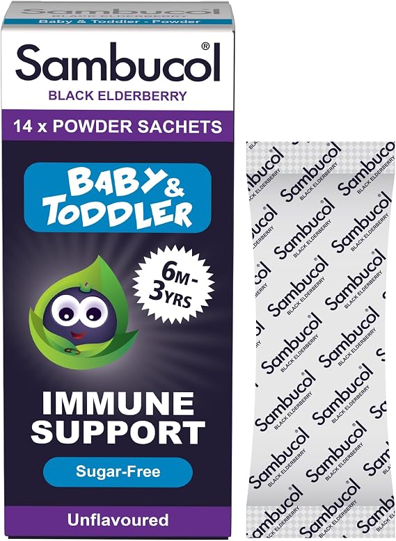 Sambucol Baby and Toddler Powder Sachets | with natural Black Elderberry | Vitamin C | Vitamin D | 14 sachets