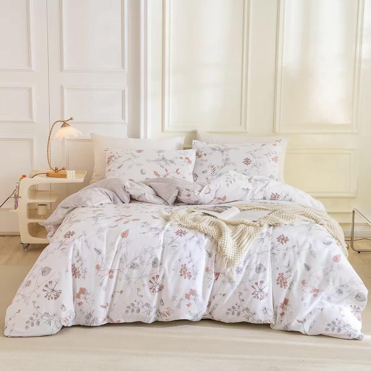 LifeTB Floral Cartoon Duvet Cover Set 100% Cotton Kids Bedding Set for Boy Girl Reversible Print Comforter Cover Cartoon Floral Bedroom Collection