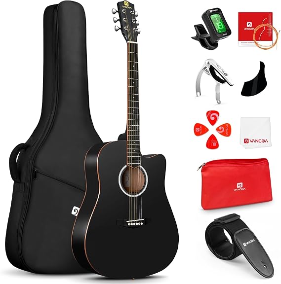 41" Acoustic Guitar Beginner Kit Sitka Spruce Top for Adults, Matte Black