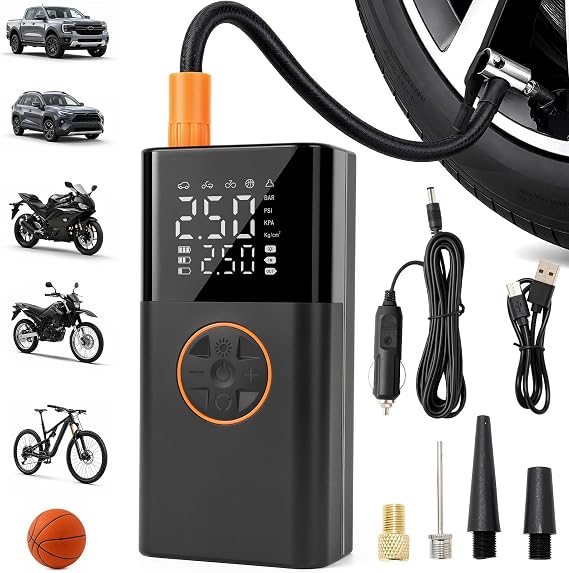 Tyre Inflator Air Compressor, Portable Cordless Car Bike Tyre Pump, 150PSI