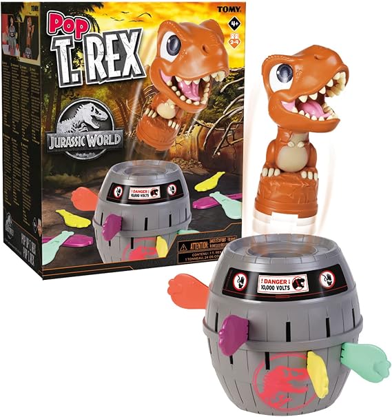 Tomy Pop Up Trex Classic aksiyon oyunu, aile ve okul öncesi çocuklar için Jurassic World oyunları, 4, 5, 6, 7, 8 yaşındaki erkek ve kız çocukları ve yetişkinler için