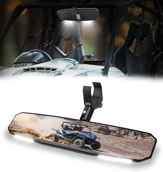 Xprite 17" UTV Rear View Mirror Center Mirror w/Lights Fit 1.5-2" Roll Bar