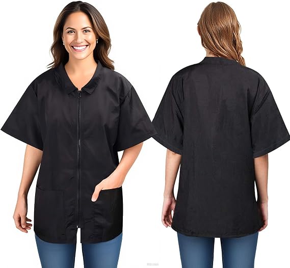Noverlife Pet Grooming Workwear with Full Zipper, XL Size, Anti-Static Pets Beautician Work Clothes, Lightweight Hair Repellent Shirt Style Pet Groomer Smock for Dog Cat Grooming Shop