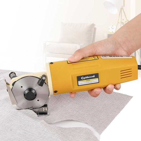 CGOLDENWALL Electric Rotary Fabric Carpet Cutter Multi-layer Fabric Scissors with 1"Cutting Thickness, for Cloth Fabric Leather and Carpet,  with Replacement Blade, Sharpening Stone 110V