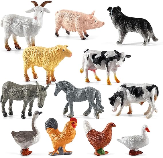 BEHAHAI 12pcs Farm Animal Figures Toys, Mini Plastic Farm Animals Figures Realistic Farmyard Animal Figurines Barn Animal Toys Solid Farm Animals Action Figures Educational Playset