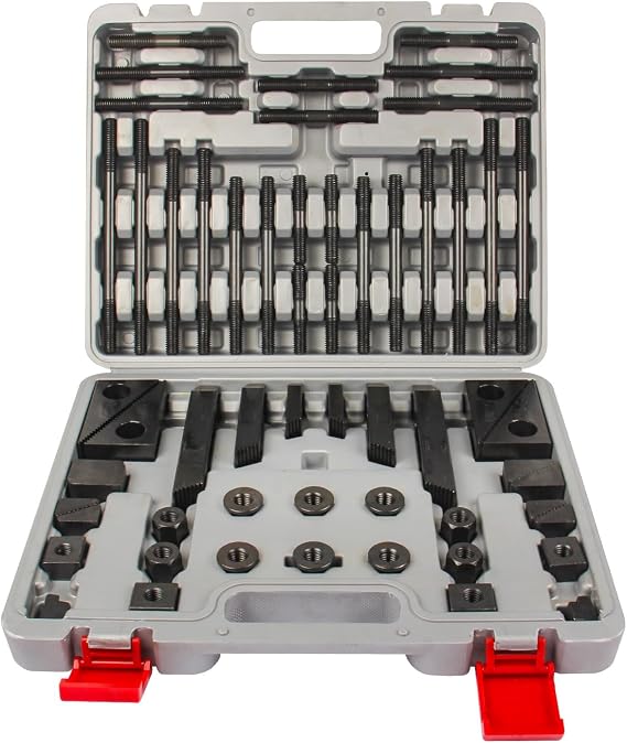 KAKA INDUSTRIAL 5/8 inch Table Slot 1/2 inch Stud Size 52pcs Clamping Kit Set with case holder