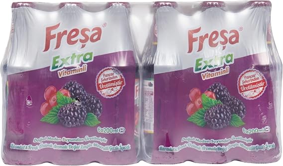 Freşa Karadut Frenk Üzümü Aromalı Doğal Zengin Mineralli Gazlı İçecek, Vitaminli, 24'lü