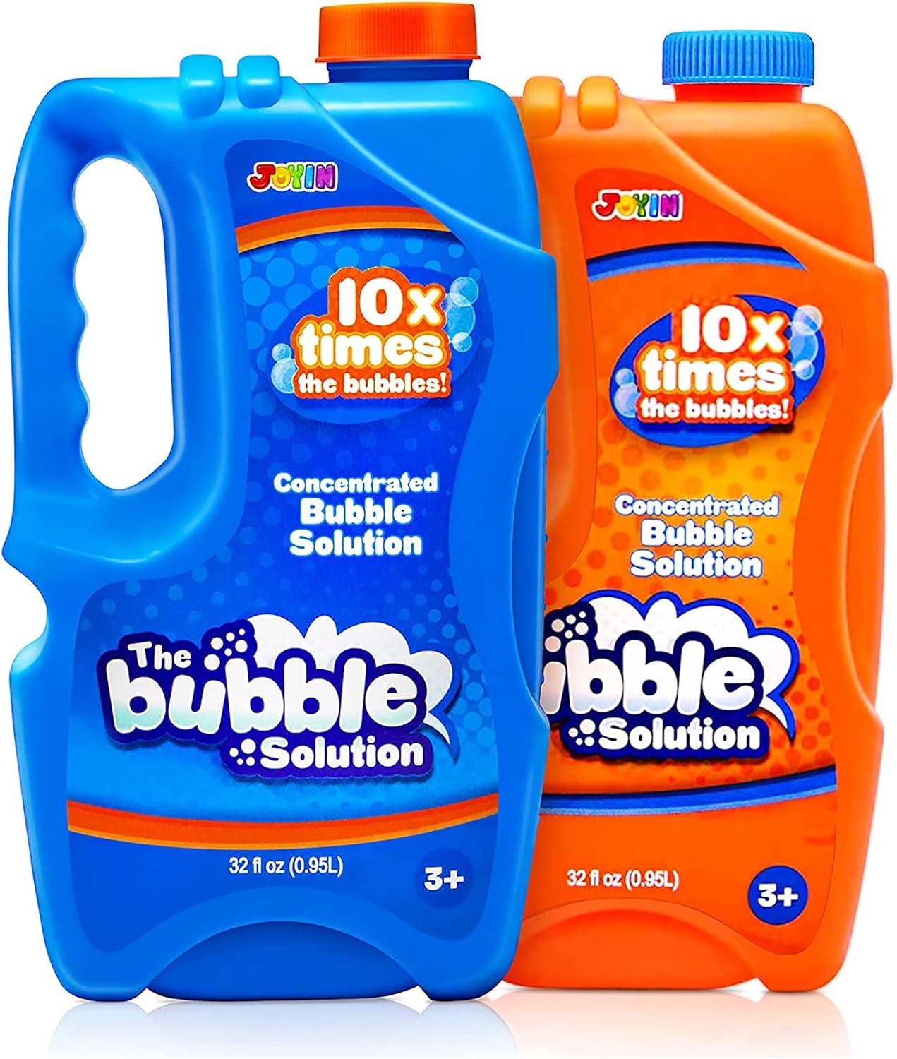 JOYIN 2 Bottles Bubbles Refill Solutions 64 Ounce up to 19 Litre Big Bubble Solution, CONCENTRATED for Bubble Machine, Gun, Wand Refill Fluid Summer, Easter ToysBlueOrange
