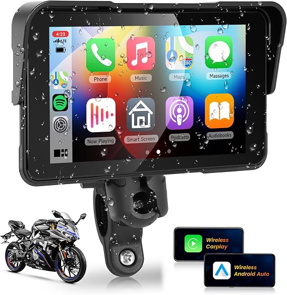 Wireless CarPlay for Motorcycle 5" IPS Touchscreen Wireless Android Auto,Waterproof Touch Screen Portable Car Play, GPS CarPlay for Motorbike,Voice Control Safty,Tyre Pressure Monitor Carplay VECHTEL