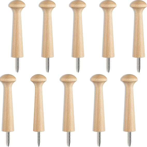 10 Pieces Wooden Shaker Peg Screw-on Pegs 3.62 Inch Long Unfinished Wood Shaker Racks for Hanging Clothes Hats Towel and More DIY Paint Color (Wood Color)
