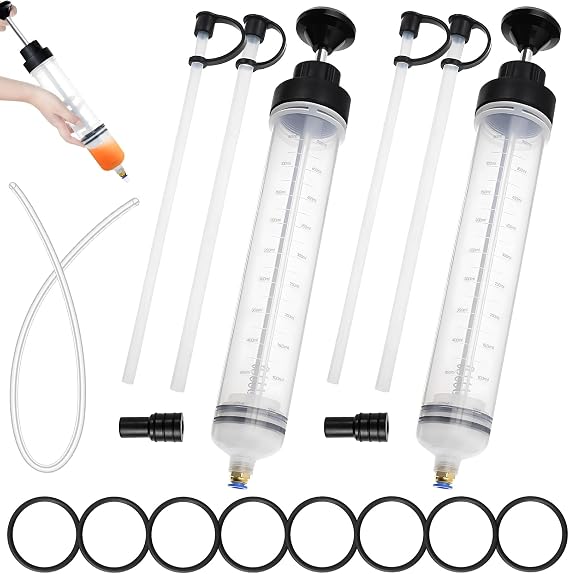 2-Pack 500CC Automotive Fluid Extractor Pump, Manual Oil Change Syringe with 50cm Rubber Hose, Manual Suction Vacuum Fuel Car Transfer for Power Steering