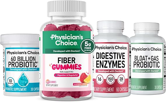 Physician's CHOICE Daily Bundle: 60 Billion Probiotic + Bloat & Gas Probiotic + Fiber Gummies + Digestive Enzymes