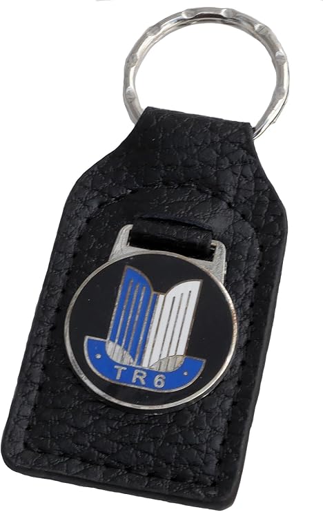Triumph TR6 Shield Leather and Enamel Key Ring Key Fob