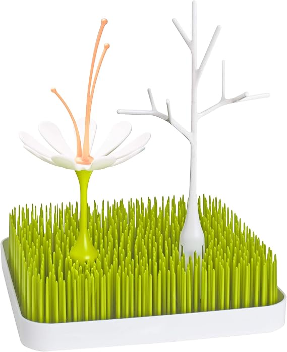 Boon Grass Countertop Drying Rack Bundle - Includes Grass, Stem, and Twig - Capacity for 4 Baby Bottles and Baby Accessories - Baby Bottle-Feeding Supplies - 9.5 x 9.5 x 3