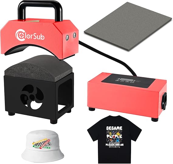 ColorSub Mini Heat Press for Caps Red Black Hat Heat Press Heat Press Heat Press Machine with Temperature & Time Clock Heat Press Sublimations Curvy Printing Machine for Baseball Caps with Silicone Mat