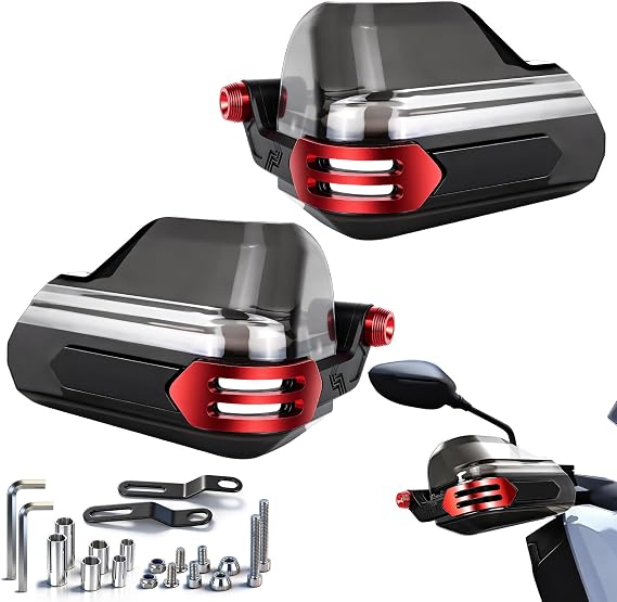 Universal Motorcycle Handguards PC Case and Red Aluminum Alloy Hand Guard Protector for Dirt Bike, Motorcycles, ATV - Red