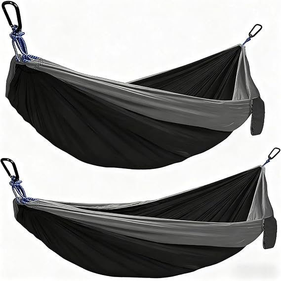 2-Piece Camping Hammock Set with Tree Straps | Includes 1 Single & 1 Double Hammock | Portable for Hiking, Backpacking & Camping(Black)