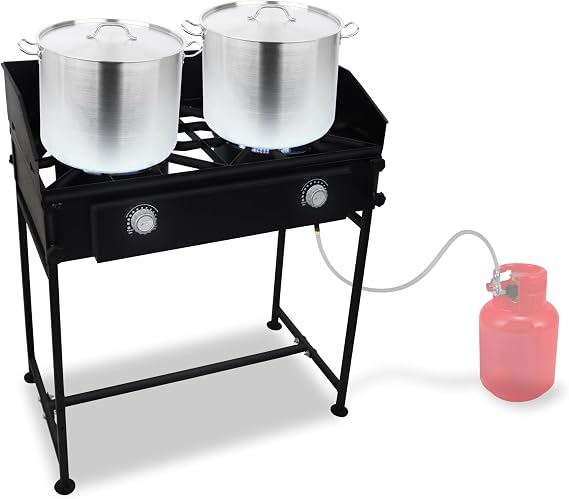 Double Burner Propane Stove - 1,50,000 High btu Double Gas Burners for Cooking Outdoor W/Detachable legs & Wind Panel - Steel Backyard pro Double Burner - W/CSA-Approved 0-20 PSI Regulator & Hose
