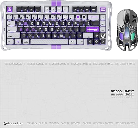 Gravastar V75 Manyetik Kablolu Gaming Klavye, XPro Kablosuz Optik Mouse ve Mousepad Oyuncu Seti (Mecha Gray)