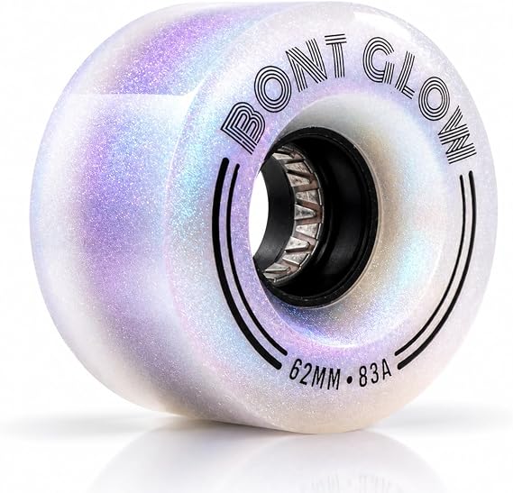 Bont Glow Battery-Free LED Light Up Roller Skate Wheels, Outdoor Quad Skate Wheels, 62x35mm 83A, Pack of 4 (Angelic Aqua)