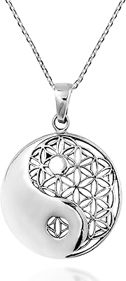 AeraVida Yin Yang Balance Flower of Life .925 Sterling Silver Pendant Necklace | Mystical Sterling Silver Symbolic Jewelry for Men and Women