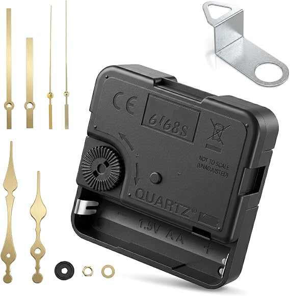 Quartz Clock Movement Mechanism, Battery Powered DIY Repair Replacement Kit, Silent Battery Operated Wall Clock Motor with 5 Sets Clocks Hands and 3 Silent Pads for Wall Clocks Repair Parts (Black)