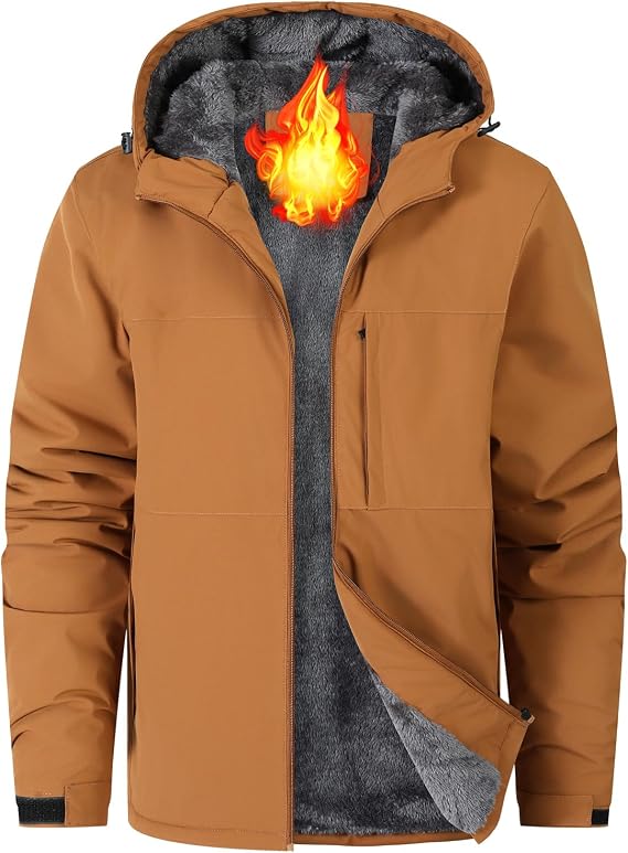 Men's Waterproof Ski Snow Jacket Fleece Lined Warm Winter Rain Jacket with Hood
