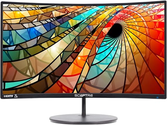 Sceptre 27" Curved 75Hz LED Monitor C278W-1920R Full HD 1080P HDMI DisplayPort VGA Speakers, Ultra Thin Metal Black, 1800R immersive curvature, 2018,Metallic Black