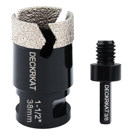 1-1/2 Diamond Core Drill Bit 38mm Vacuum Brazed Hole Saw with Cutting Flutes for Granite Quartz Porcelain Tile Hard Materials 5/8-11 Female Thread & 3/8 Hex Shank Adapter Fit Angle Grinders & Drills