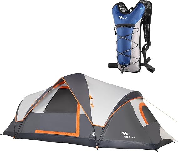 4-6 Person Tent/Instant for Camping Waterproof Family 60 Seconds/Easy Setup Cabin Tent with Top Rainfly, Double Layer, Large Mesh Windows & Mesh Roof,Dome Camping Tent and Hydration Backpack