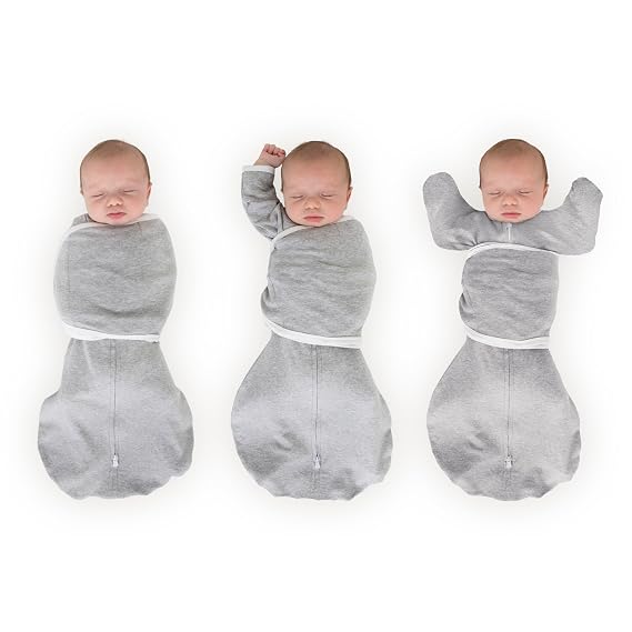 SwaddleDesigns Organic 6-Way Omni Swaddle Sack Arms Up Swaddle for Newborn, More Options to Calm Startle Reflex, Improves Sleep, Small, 0-3 Month, 6-14 lbs, Heathered Gray