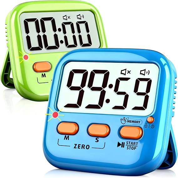 2 Pack Digital Timer for Kids, Magnetic Kitchen Timers for Cooking, Egg, Teachers, Classroom, Study, Exercise, Oven Baking - AAA Battery Included