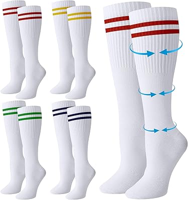 Chuarry 4 Pairs Compression Striped Socks for Women Men 15-20 Mmhg Athletic Knee High Stockings with Retro Colorful Stripes
